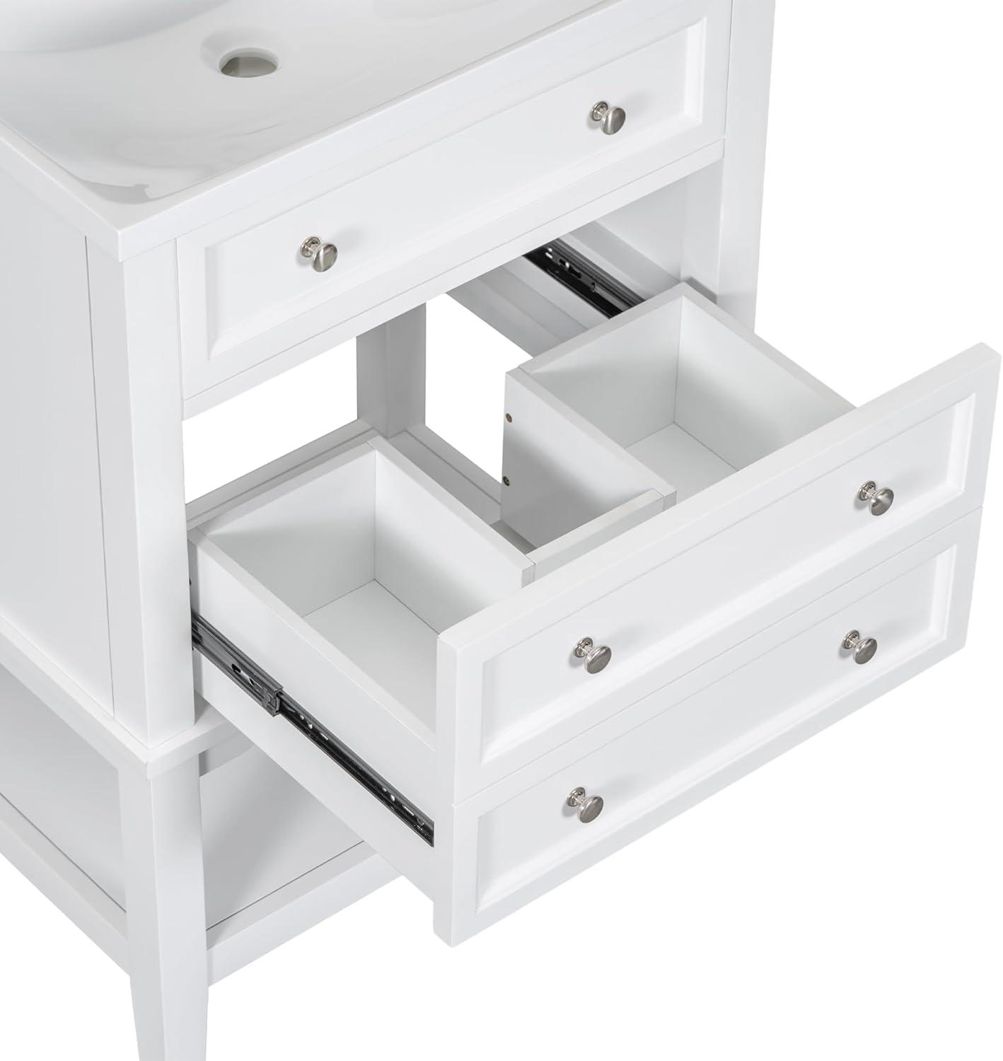 White 24'' Freestanding Bathroom Vanity with Ceramic Sink