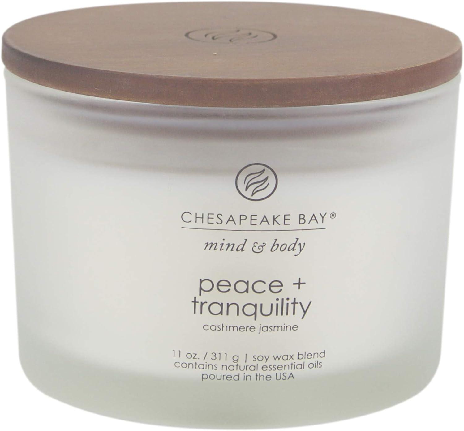 3-Wick Frosted Glass Peace + Tranquility Lidded Jar Candle White 11oz - Mind & Body by Chesapeake Bay Candle: Soy Wax Blend, Essential Oils
