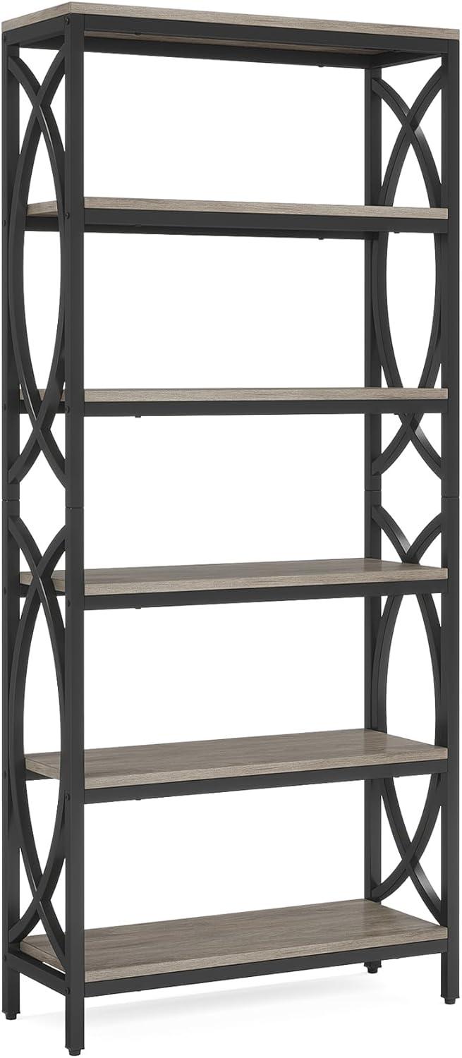 Gray Wood and Metal 6-Tier Bookshelf Set of 2