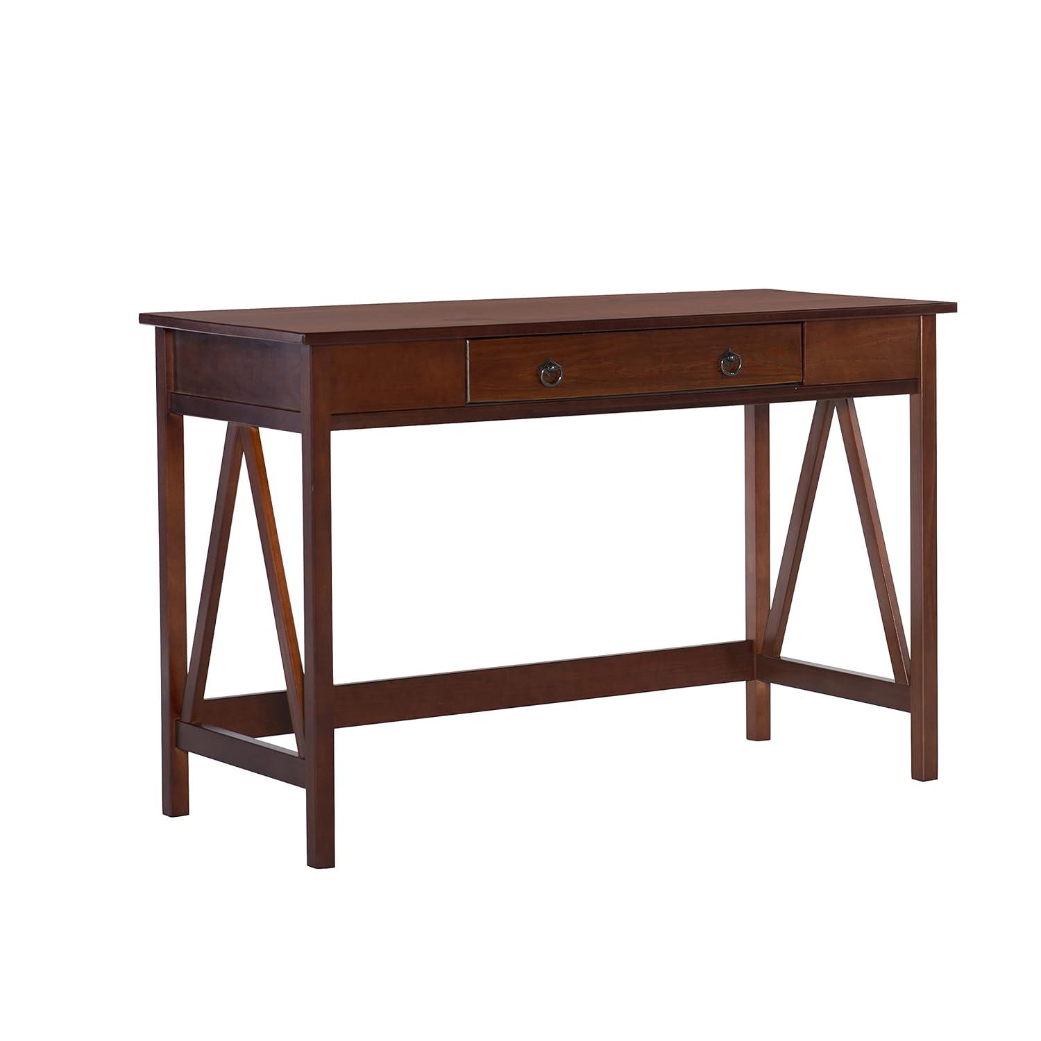 46" Titian Transitional Writing Desk Tobacco - Linon: Home Office Furniture, Pine Frame, Metal Hardware