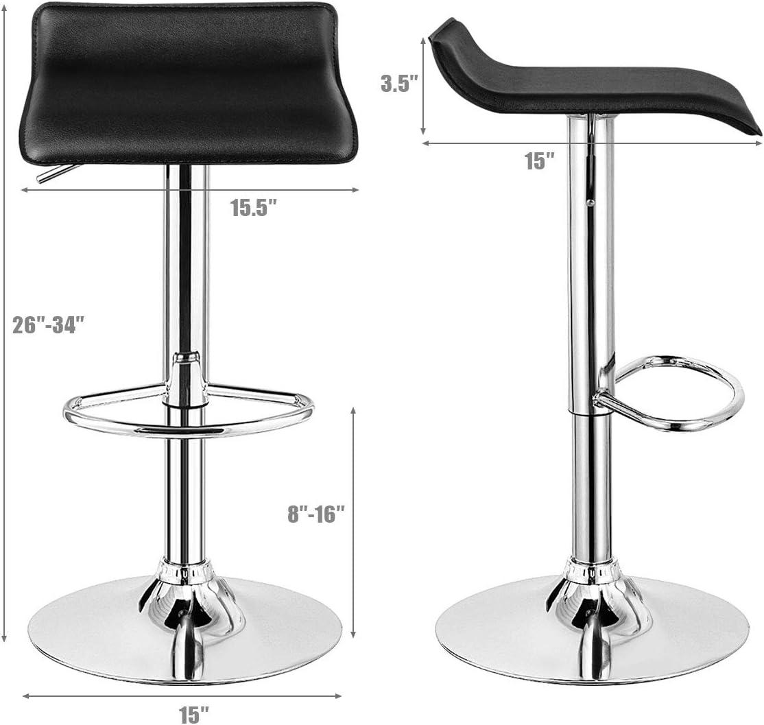 Sleek Adjustable Swivel Backless Bar Stool in Black Leather