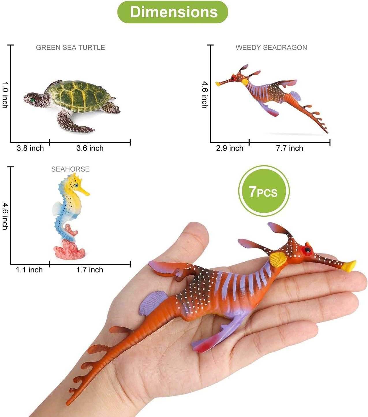 Sea creature Toys VOLNAU 7PcS Indian Ocean Sea Animals Figurines Shark Toys for Toddlers Kids christmas Birthday gift Plastic Fish Toys Preschool Pack and Bath Sets
