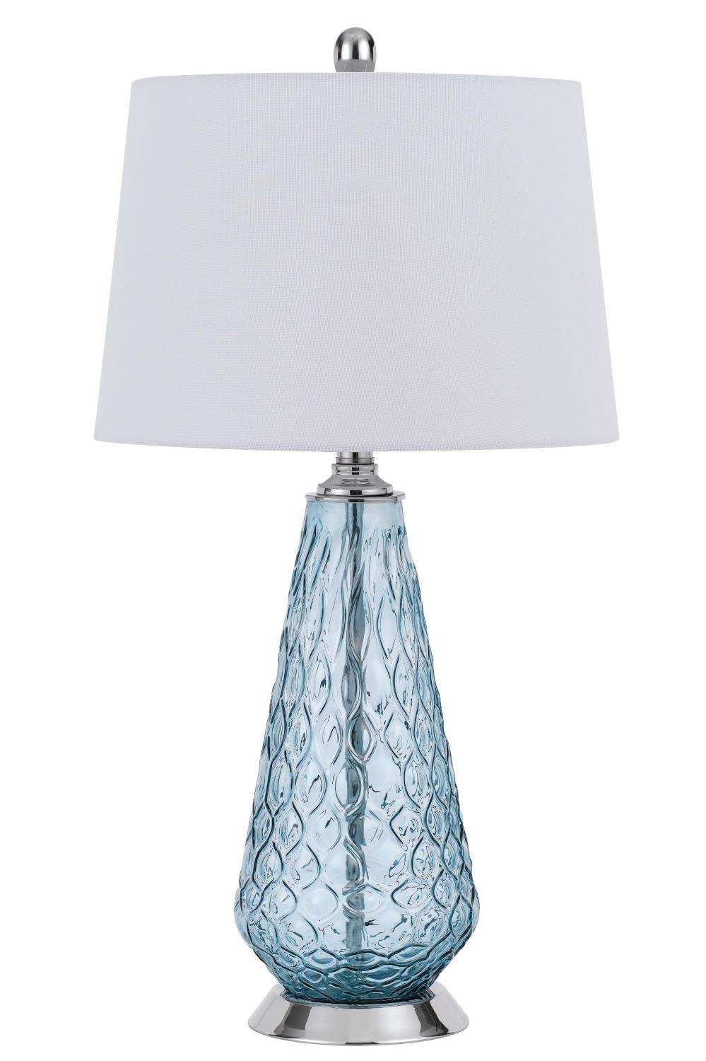 150W 3 Way Mayfield Glass Table Lamp With Hardback Taper Drum Fabric Shade
