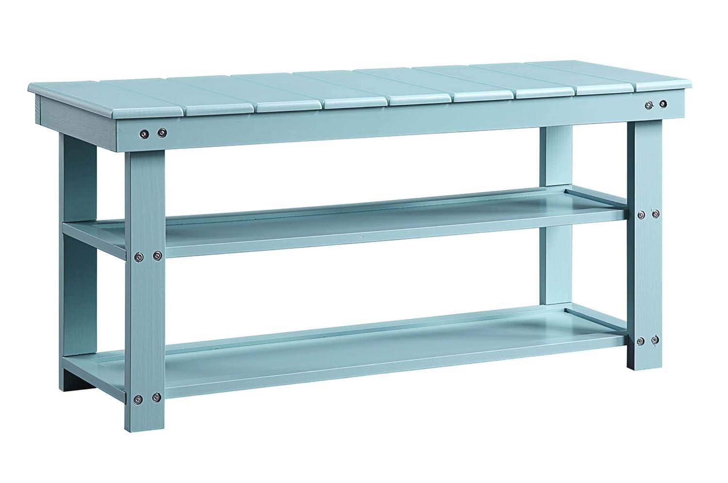 Sea Foam Blue MDF and Wood Utility Mudroom Bench with Storage