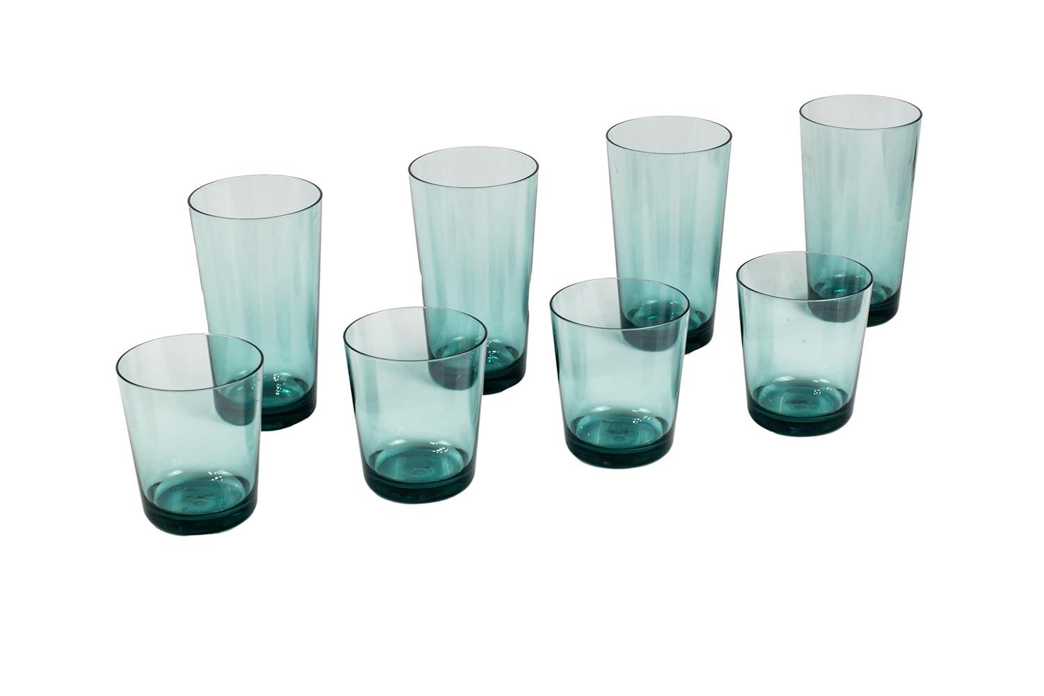 Simple Premium Plastic Drinkware 8-Piece Set for Indoor or Outdoor Use, with 4 Jumbo and 4 Double Old Fashioned Glasses, Sage Green