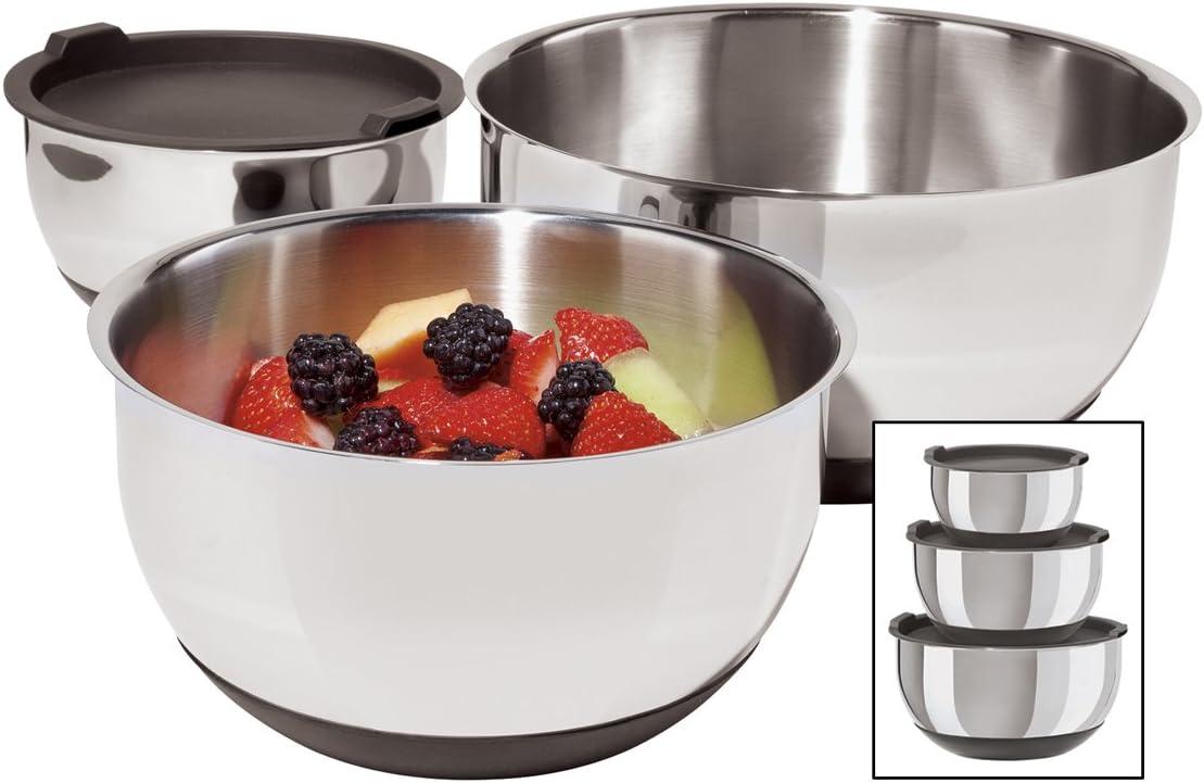 Stainless Steel Mixing Bowl Set with Lids and Non-Skid Bases