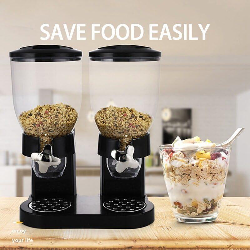 Dual Cereal Dispensers 2L Capacity Each, Storage Countertop Cereal Containers, Dry Food Dispenser with Dual Control, for Nuts Rice Granola