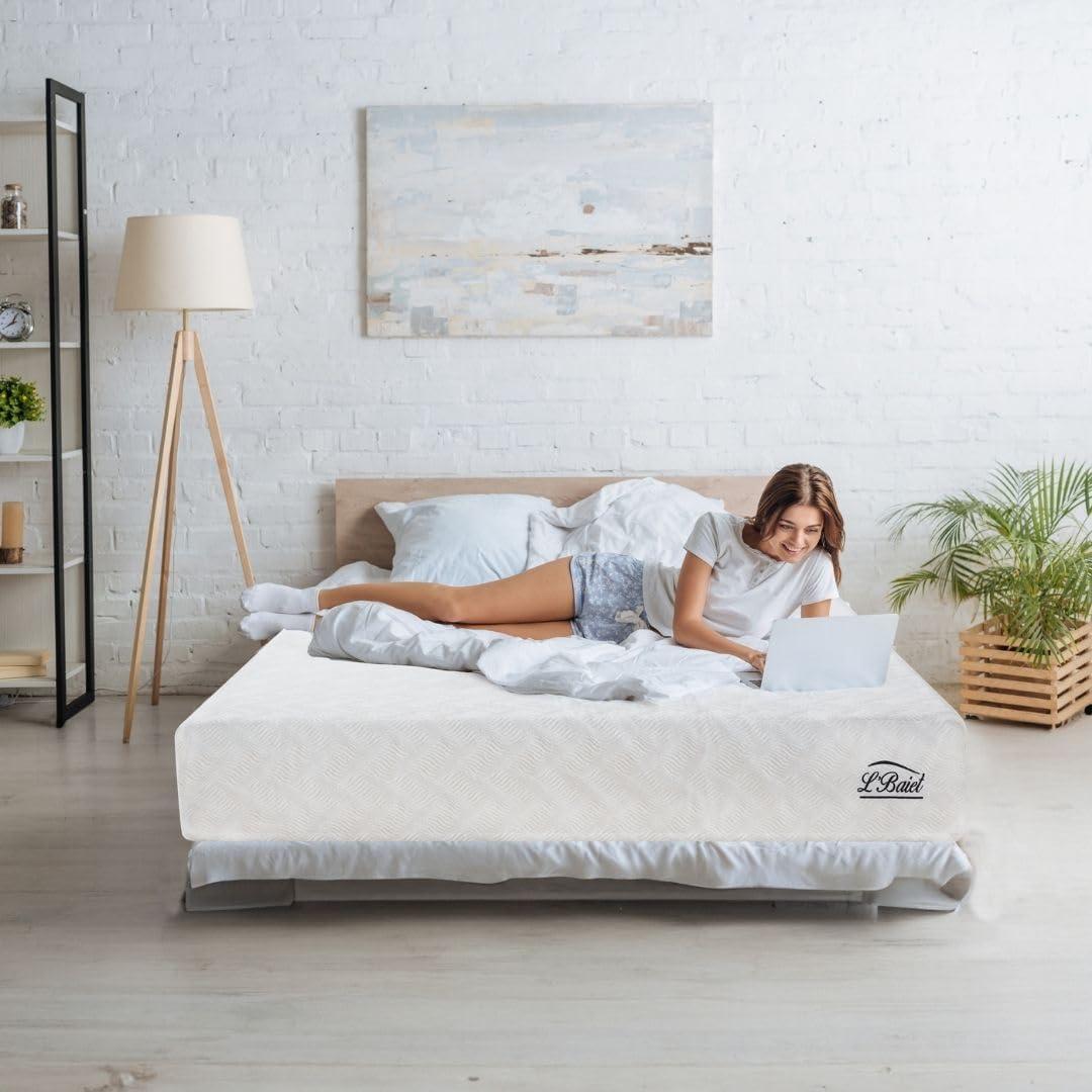 L'Baiet 8" White Gel Memory Foam Queen Mattress