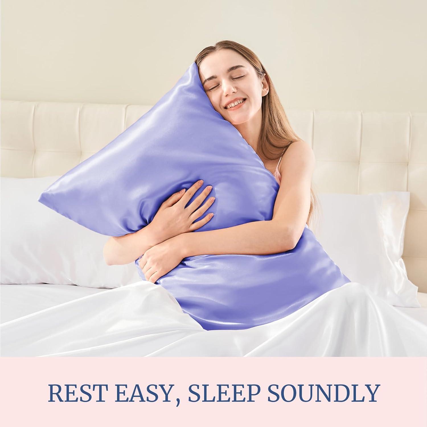 Tainini Clearance!!! Bedsure Satin Pillowcase for Hair and Skin - Silky Pillowcase 20x30 Inches - Set of 2 with Envelope Closure, Similar to Silk Pillow Cases, Gifts for Women Men(Purple）