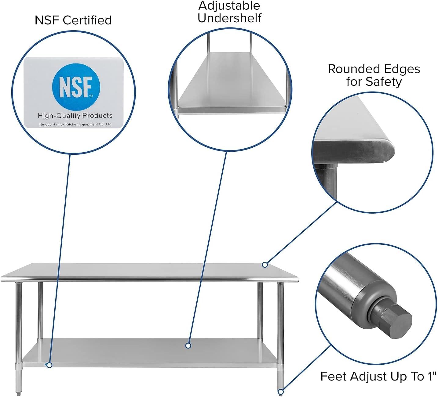 Woodford Stainless Steel 18 Gauge Work Table with Undershelf - NSF Certified