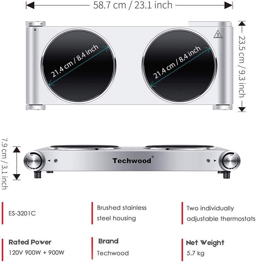 Countertop Stove Double Burner for Cooking, Infrared Ceramic Hot Plates Double Cooktop, Silver, Brushed Stainless Steel Easy To Clean Upgraded Version Stainless Steel Silver Double Burner