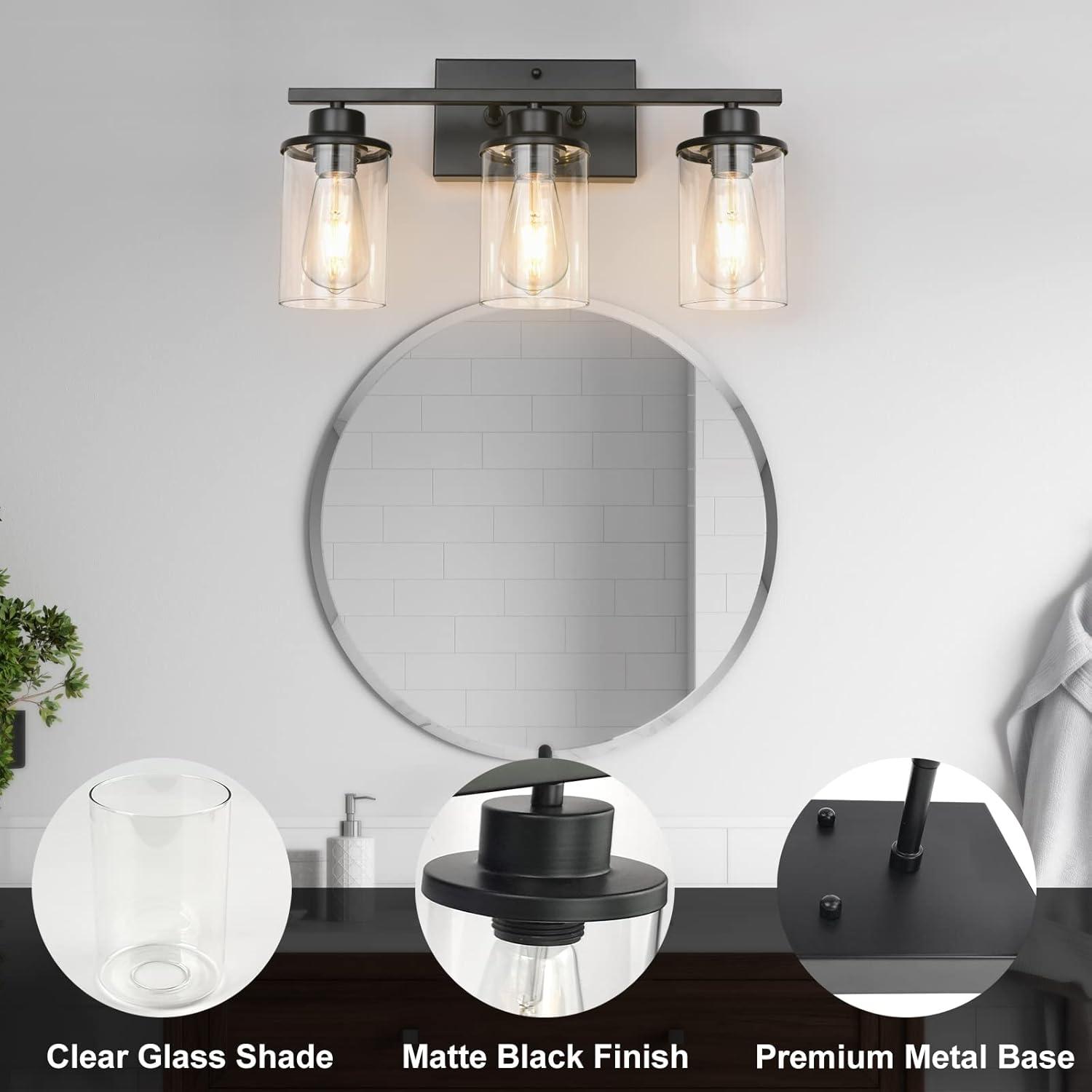 Modern Black Vanity Light with Clear Glass Shades