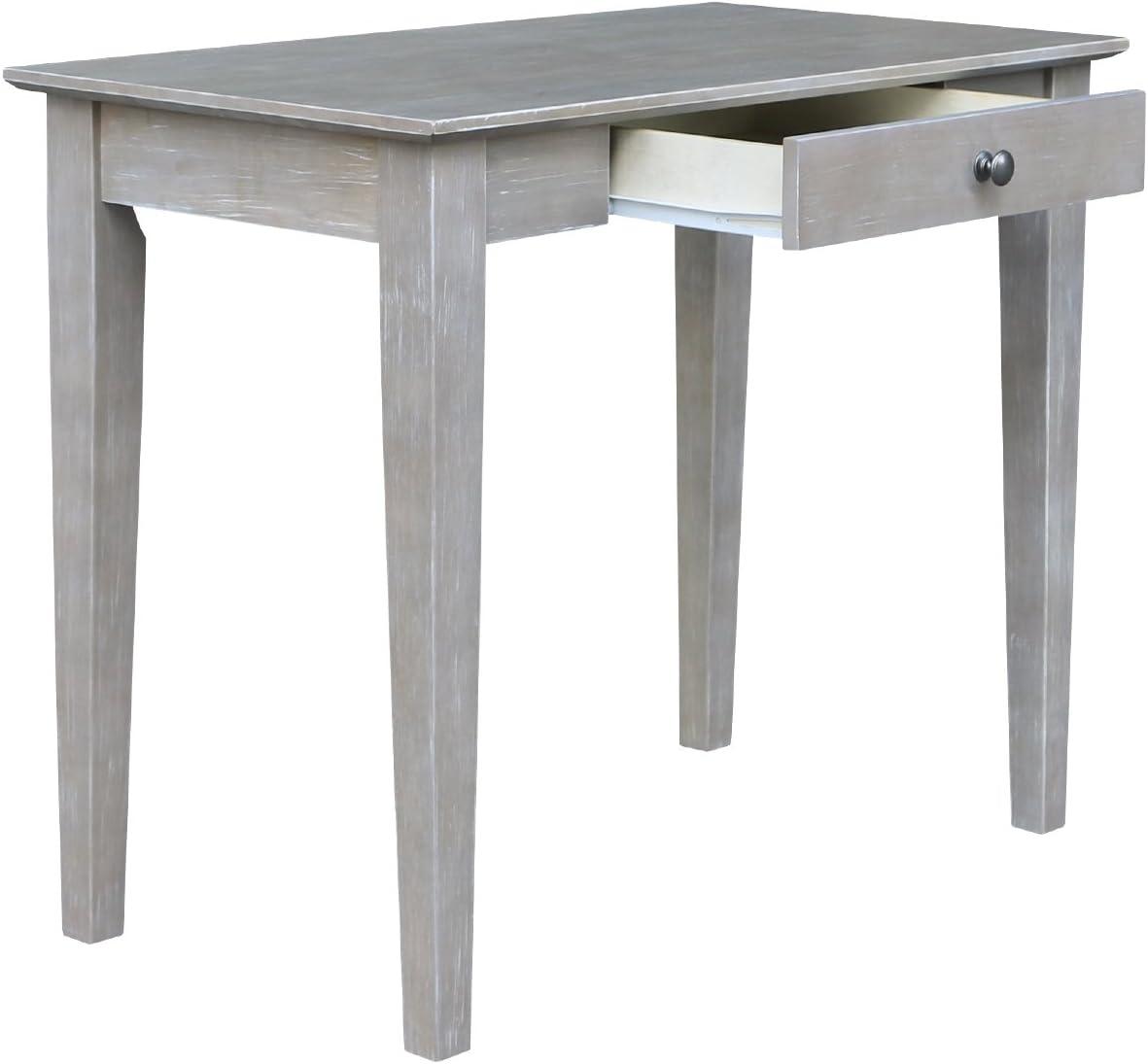 Transitional Solid Parawood Home Office Desk in Washed Gray Taupe with Drawer