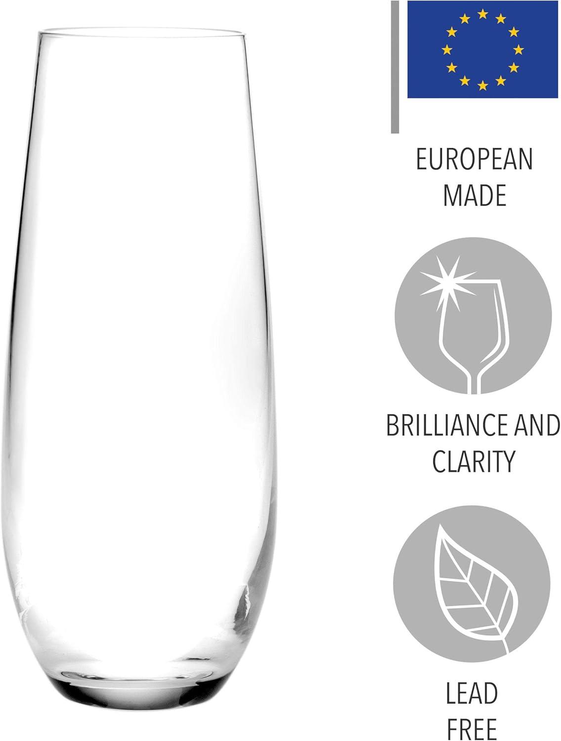 Elegant Clear Crystal Stemless Champagne Flutes - Set of 4