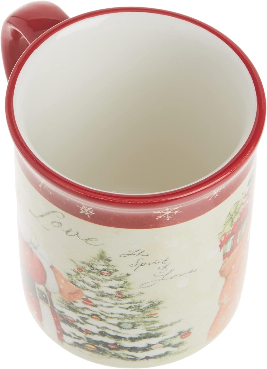 18oz Red and Multicolor Ceramic Christmas Mugs, Set of 4