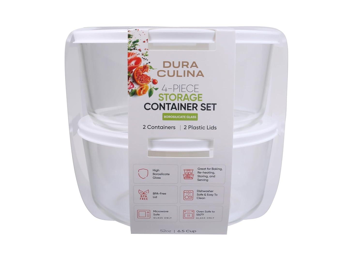 Dura Culina® 8pc 1 Cup Size Glass Food Round Storage Set - White