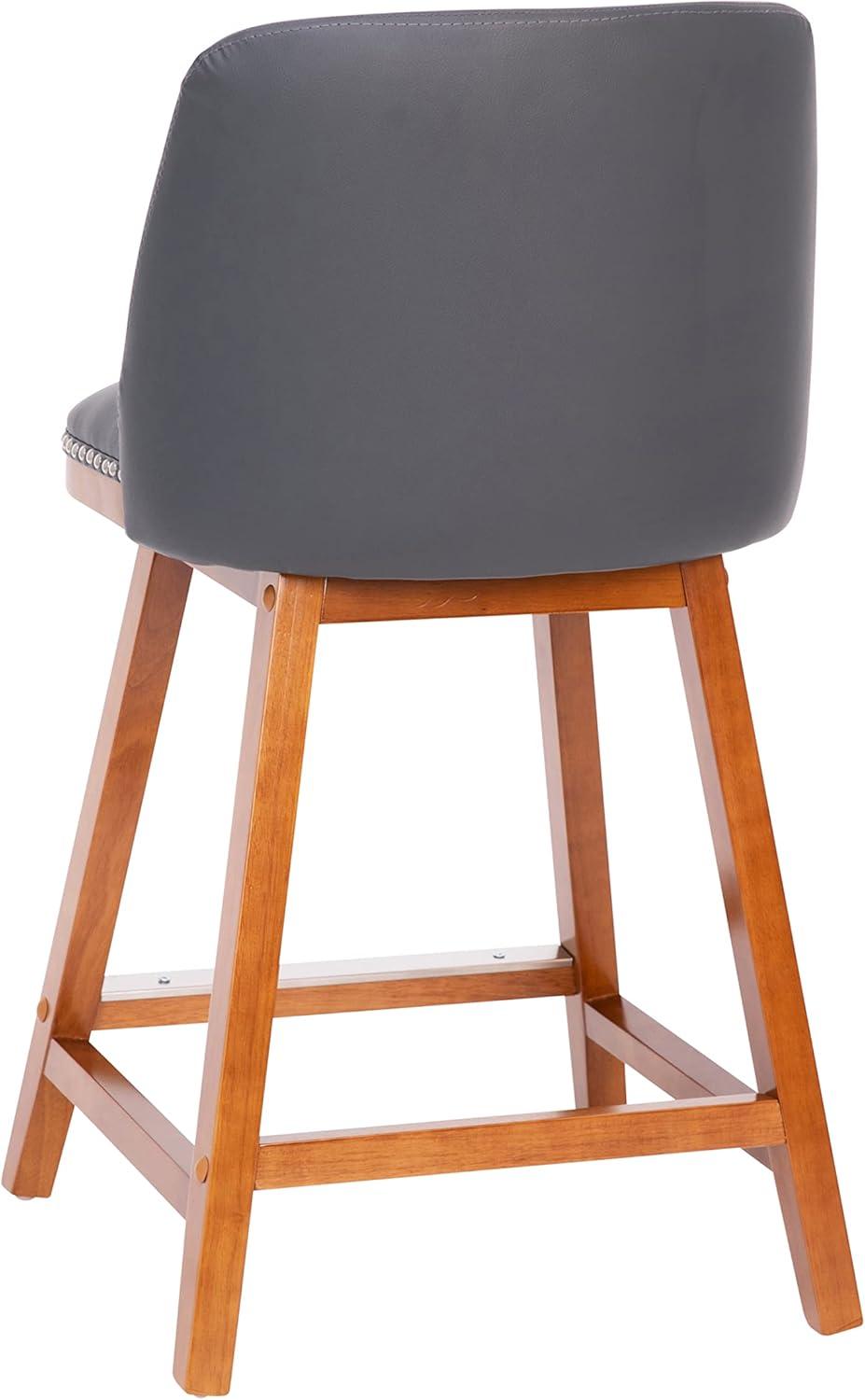 Flash Furniture 2 Pack Commercial Walnut Finish Wood Barstools with Nail Trim-Charcoal Faux Linen