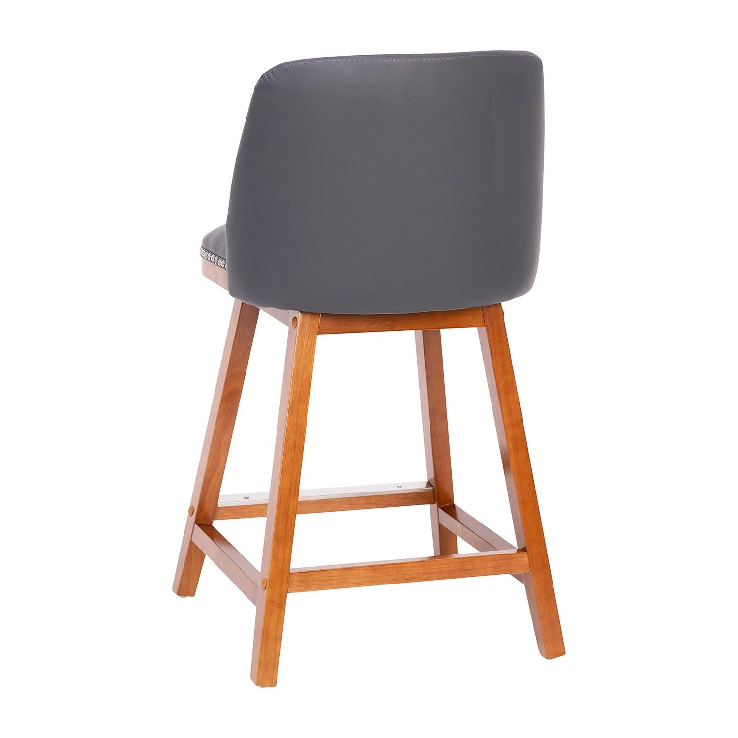 Flash Furniture 2 Pack Commercial Walnut Finish Wood Barstools with Nail Trim-Charcoal Faux Linen