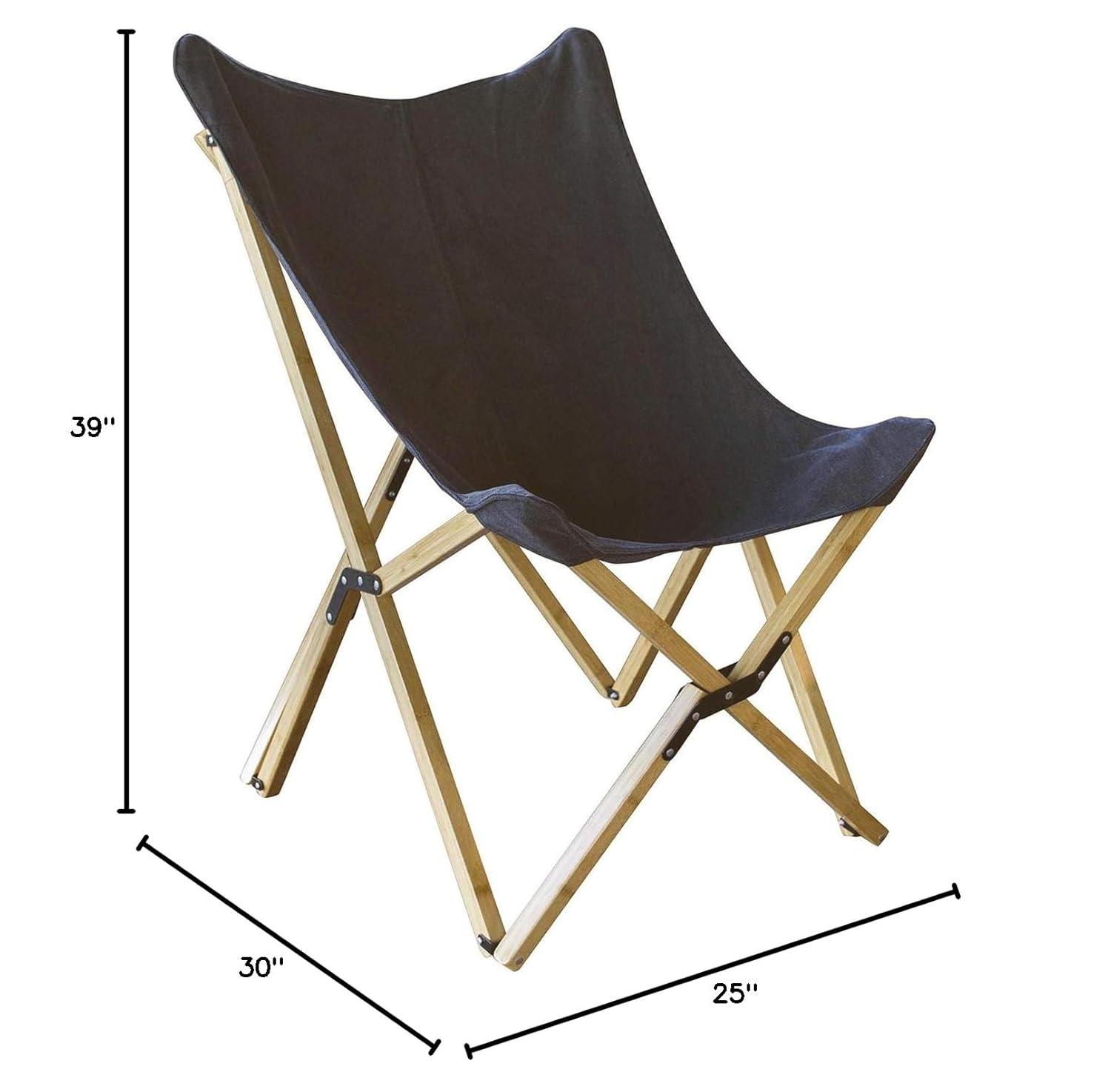 AmeriHome Canvas and Bamboo Butterfly Chair for Adults- Black