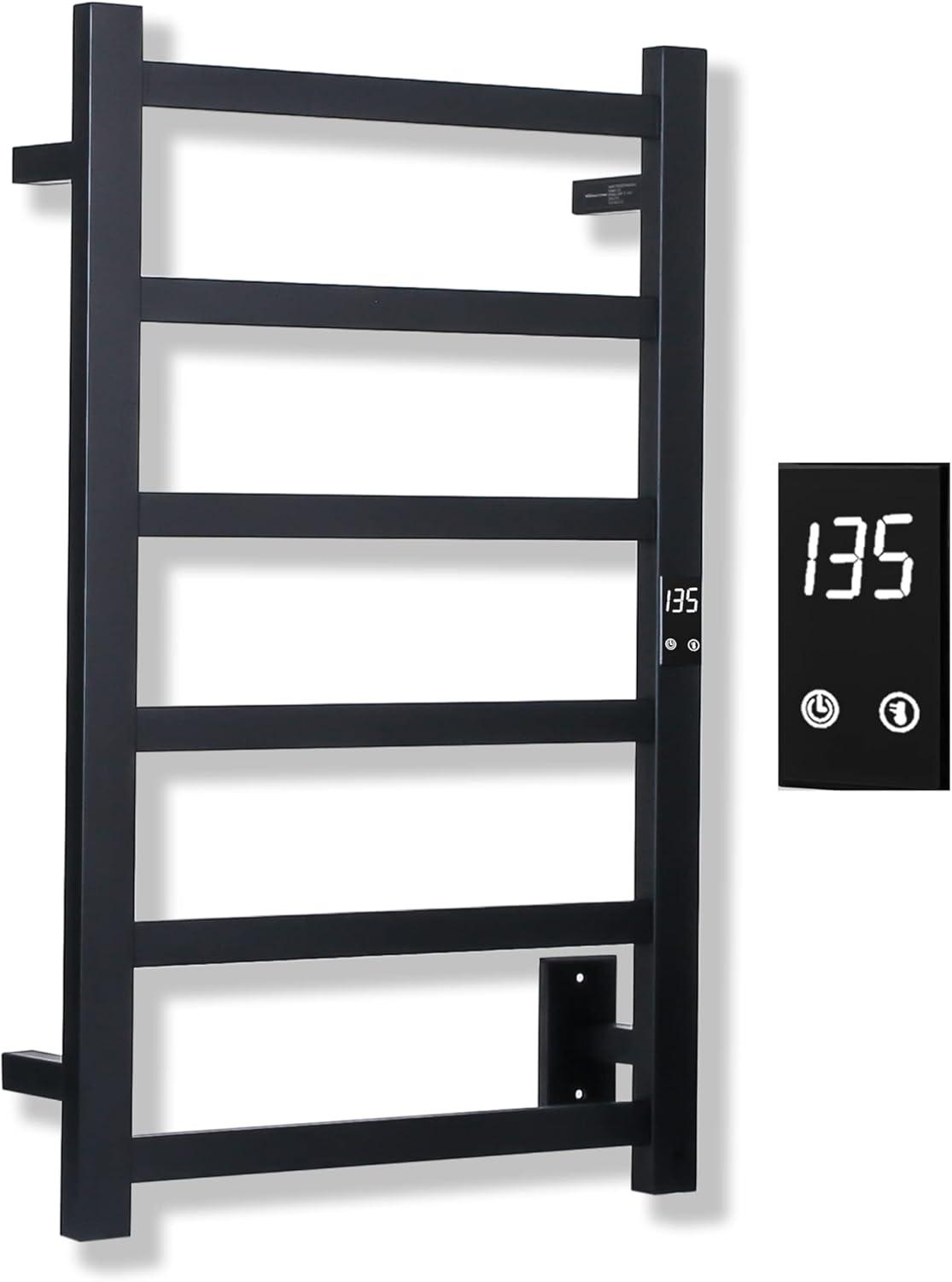 Topdattion Electric Towel Warmer | Super Thin | Hardwired & Plug-in | 6 Bar Matte black