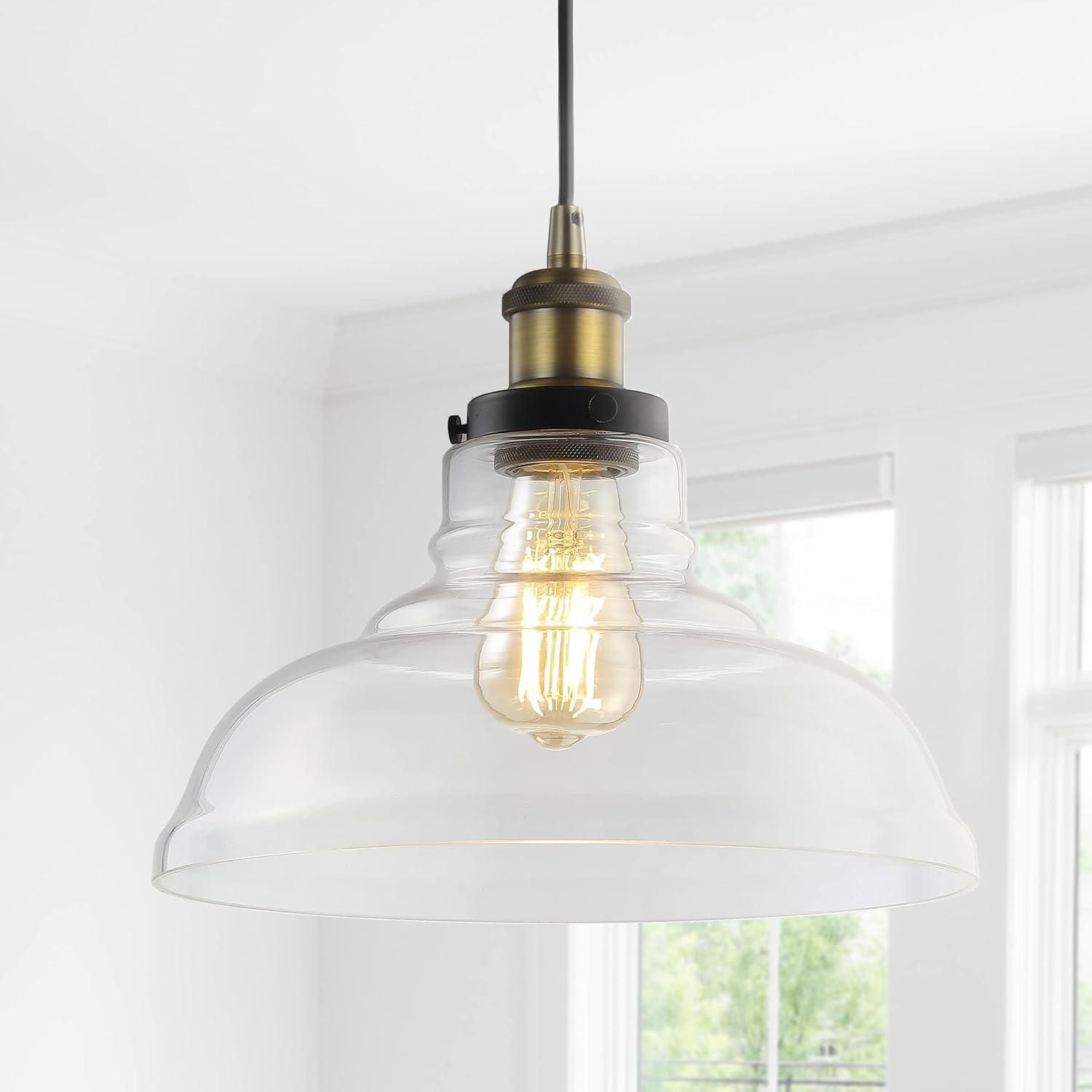 Litchfield 11" Brass and Glass Farmhouse LED Pendant