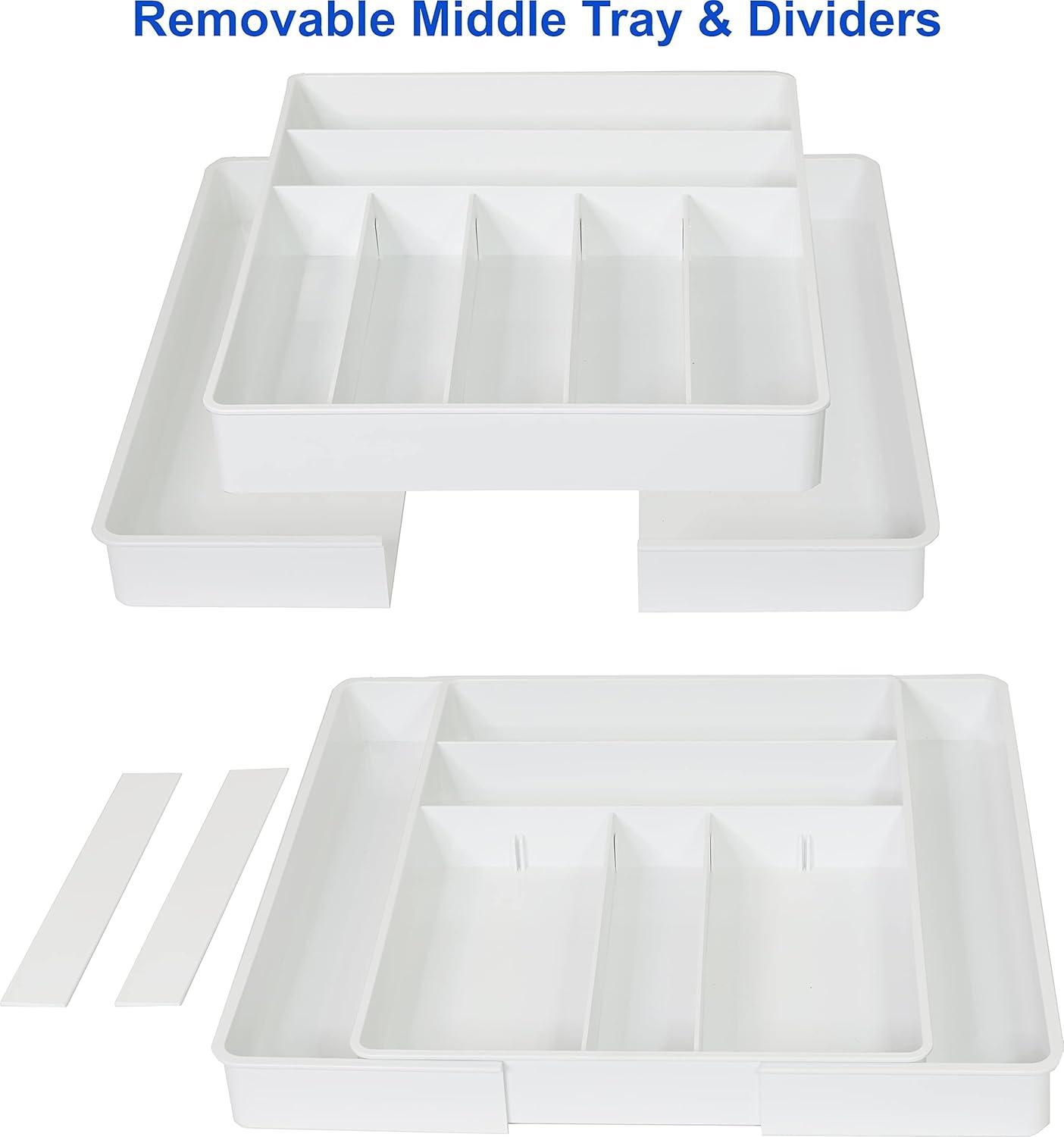 Simple Houseware Expandable Cutlery Drawer Tray and Flatware Utensil Organizers for Kitchen, White