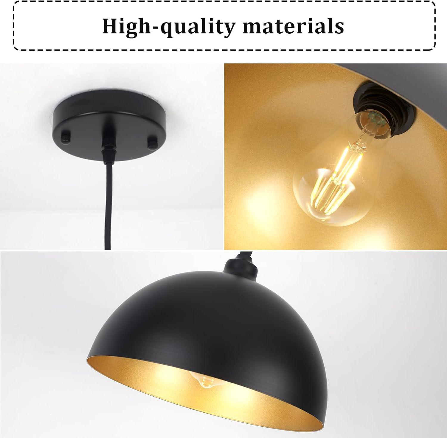 2-Pack Black Pendant Lights, 11.81'' Modern Pendant Lights Kitchen Island, Dome Large Pendant Light for Dining Room Foyer Bedroom Entryway Hallway Light Fixtures