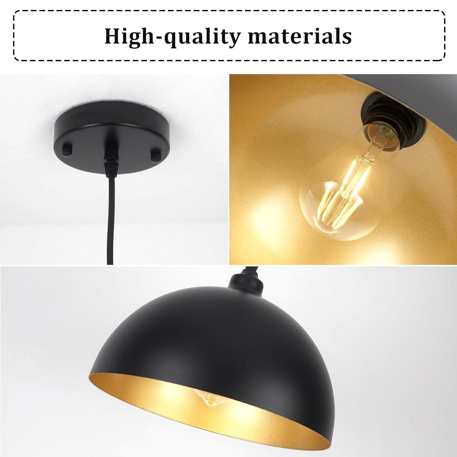 2-Pack Black Pendant Lights, 11.81'' Modern Pendant Lights Kitchen Island, Dome Large Pendant Light for Dining Room Foyer Bedroom Entryway Hallway Light Fixtures