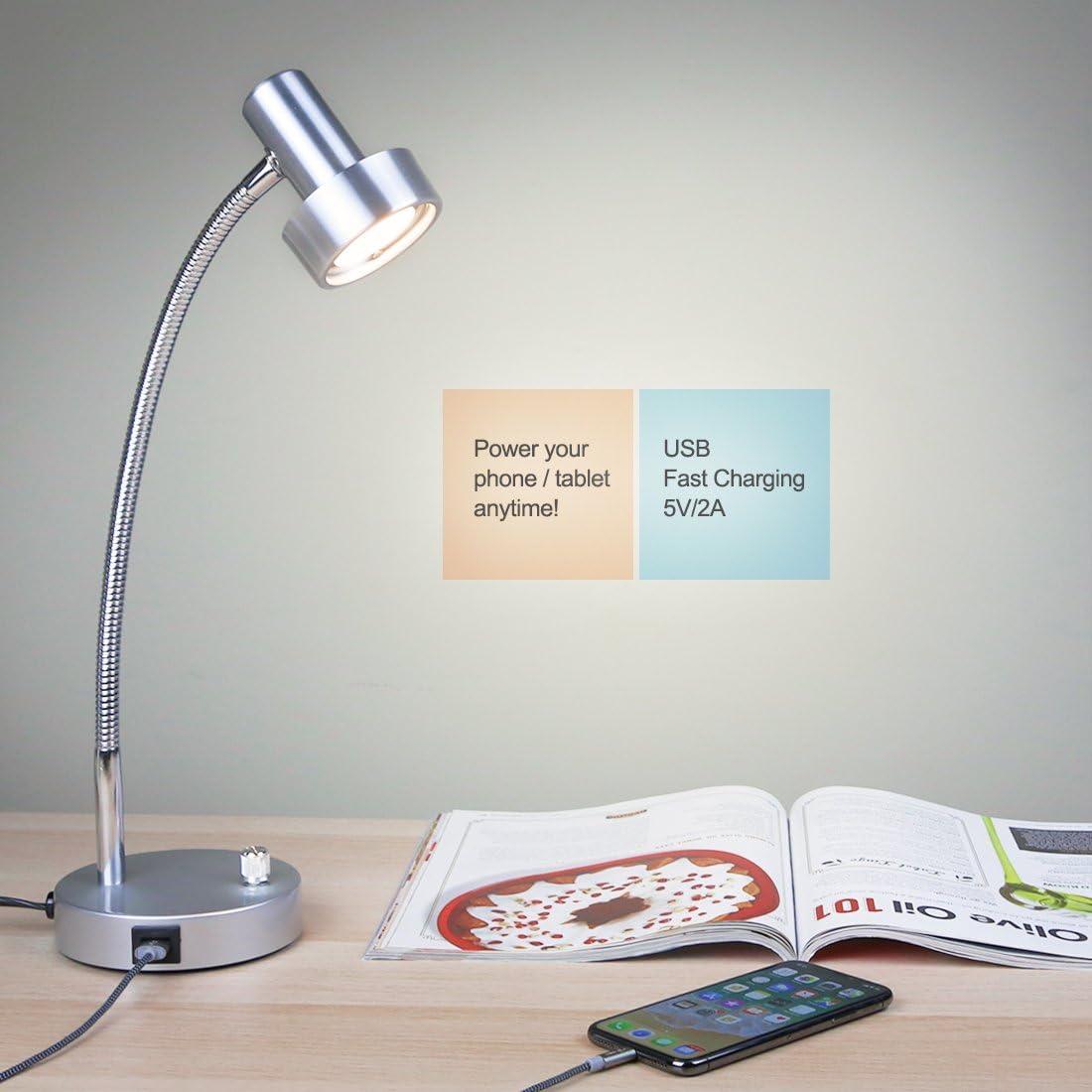 O'Bright Dimmable LED Desk Lamp with USB Charging Port (5V/2A), Full Range Dimming LED, Table Lamp with USB Charger, Flexible Gooseneck, Office Desk Lamp/Bedside Lamp, Vintage Design