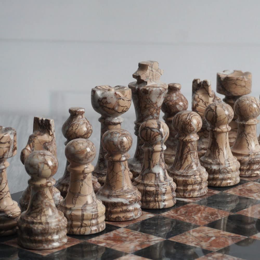 Radicaln Marble Chess Pieces Black & White 3.5" King Figures Handmade 32 Chess Figures Family Games