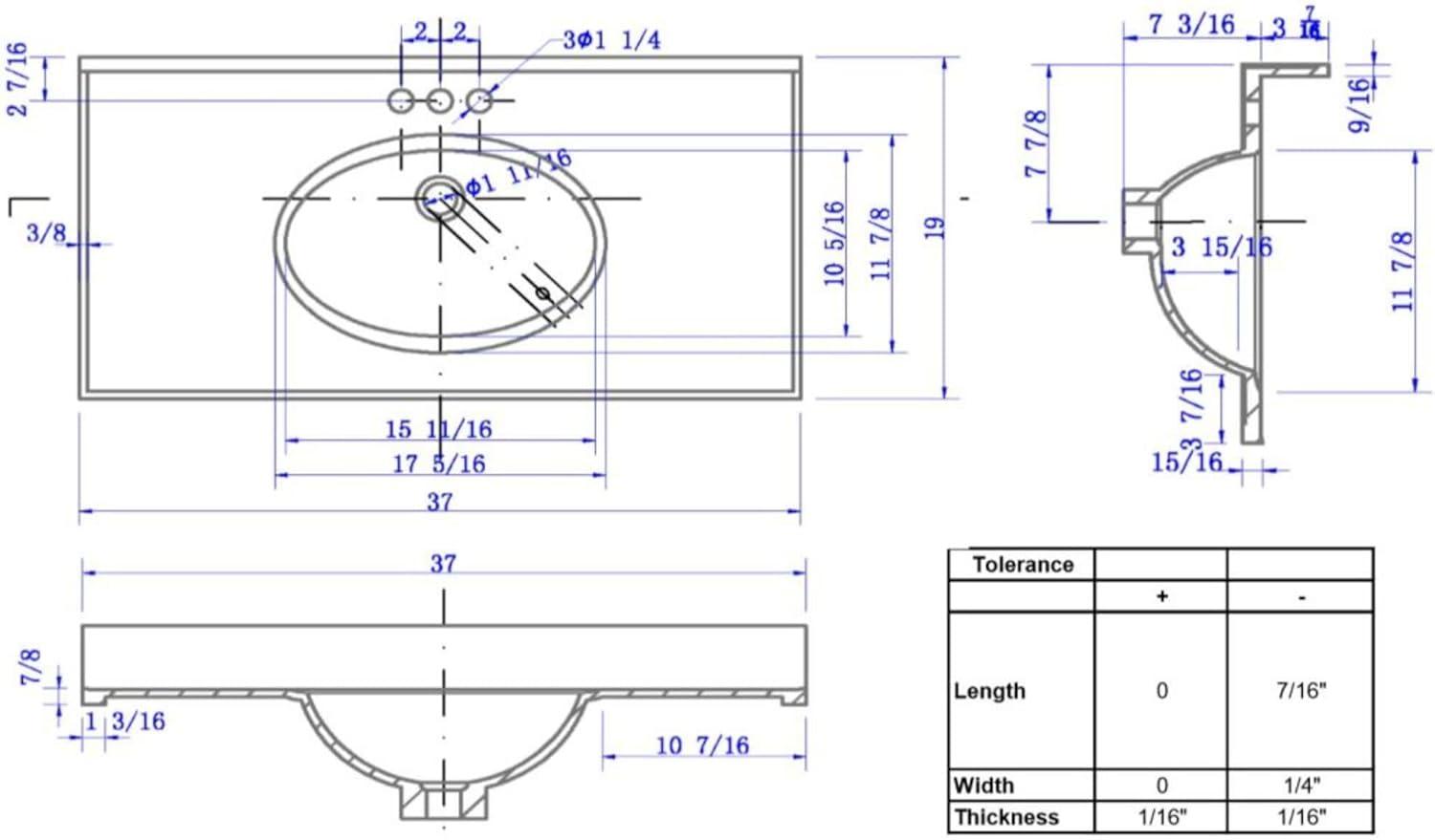 Cultured Marble Vanity Top – 37-Inch Single Bowl Sink 4-Inch Centerset with Integrated Backsplash – Reinforced Packaging – Ivory Swirl, Design House, 586297