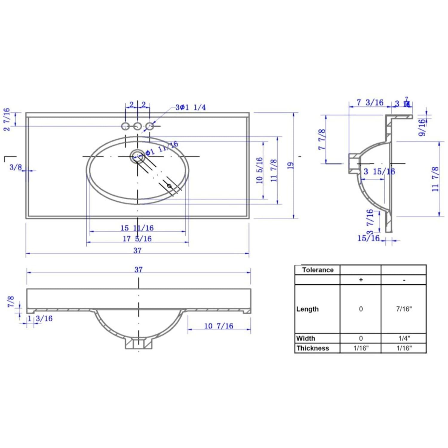 Alcott Hill® 37 Inch Cultured Marble Vanity Top with Backsplash, Improved Package