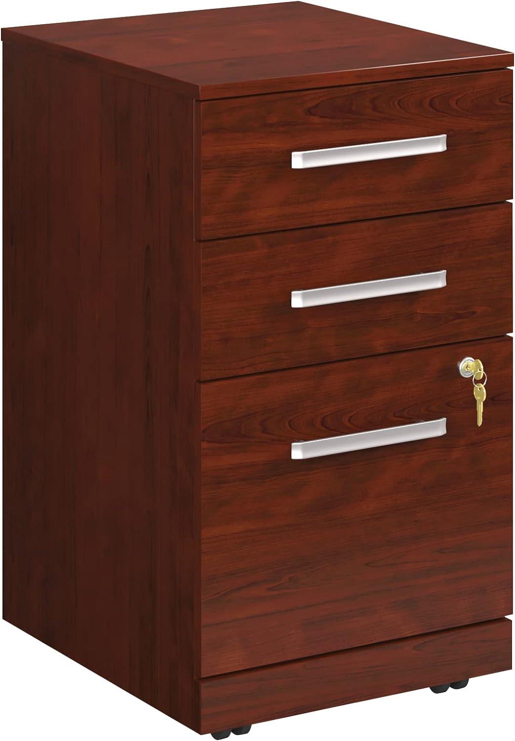 Classic Cherry 3-Drawer Lockable Mobile Pedestal File Cabinet