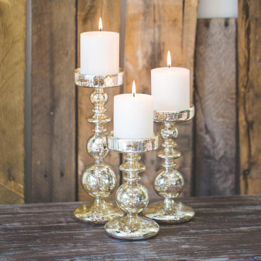 Richland Pillar Candle Holder Unique Mercury Bubble Set of 3