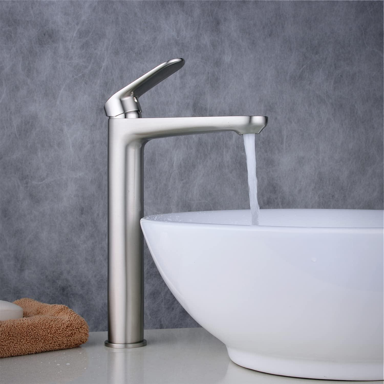 Brushed Nickel Single Handle Tall Bathroom Faucet