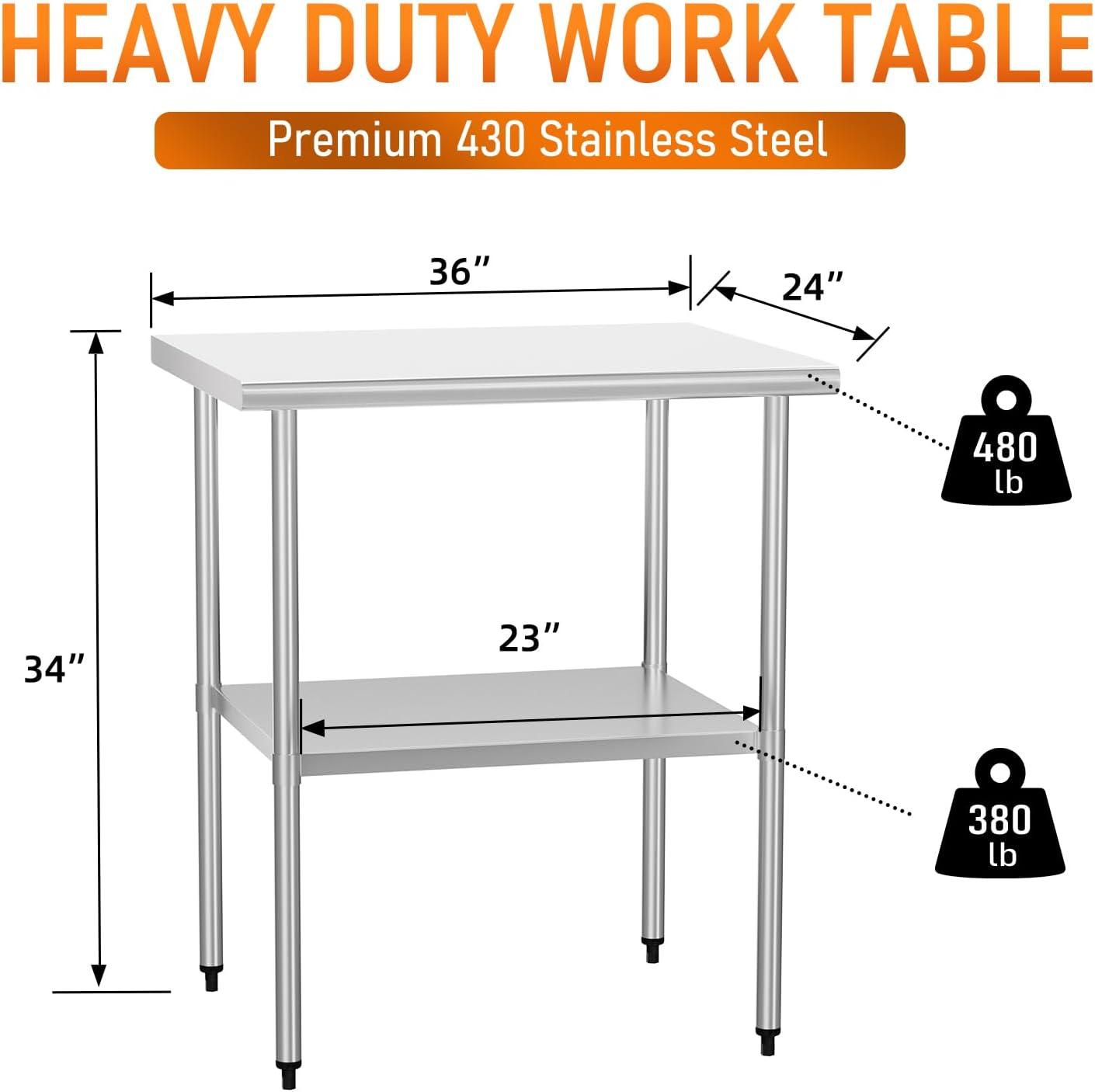 ROVSUN 30'' x 24'' Stainless Steel Table for Prep & Work, Metal Table with Undershelf for Kitchen Restaurant, Home