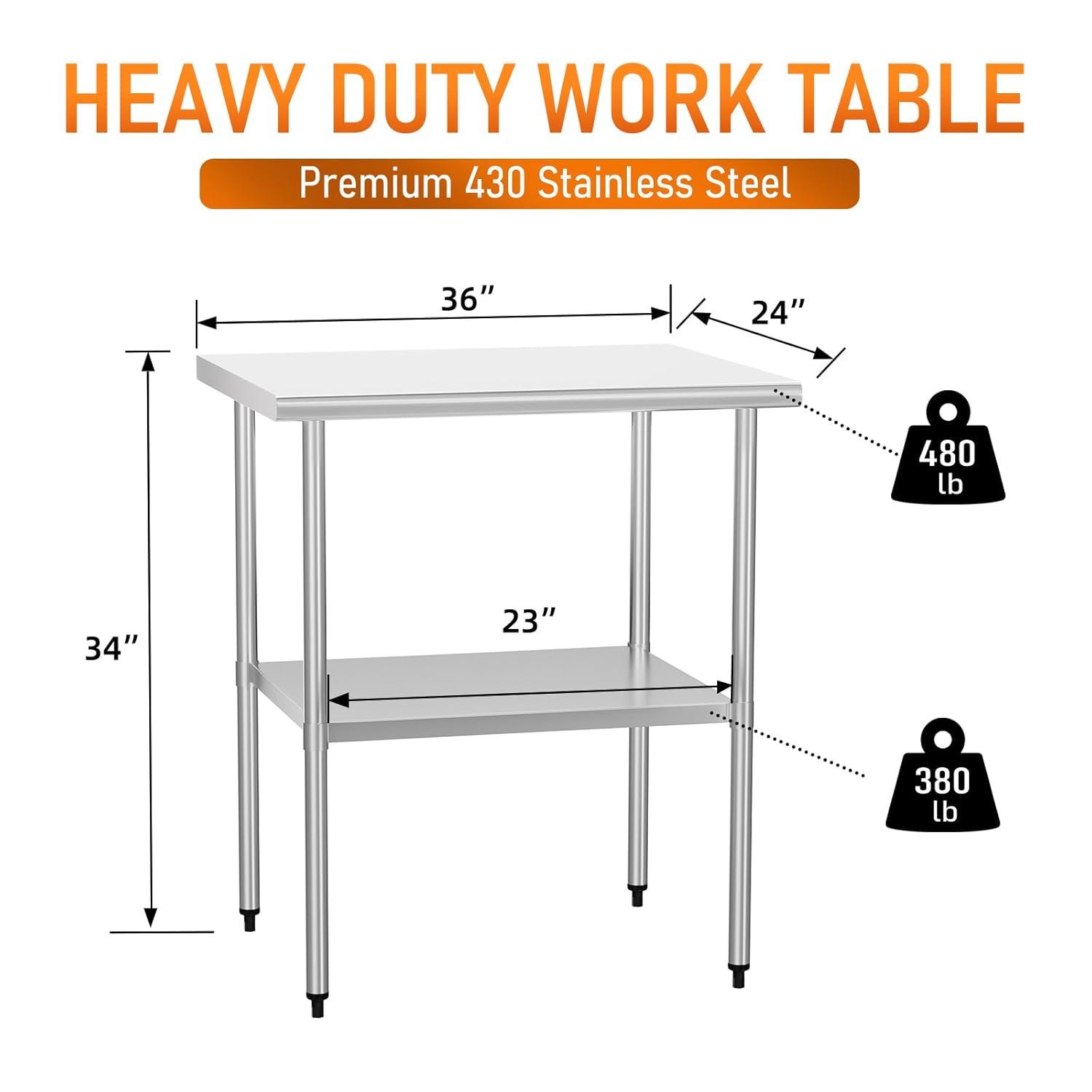 ROVSUN 30'' x 24'' Stainless Steel Table for Prep & Work, Metal Table with Undershelf for Kitchen Restaurant, Home