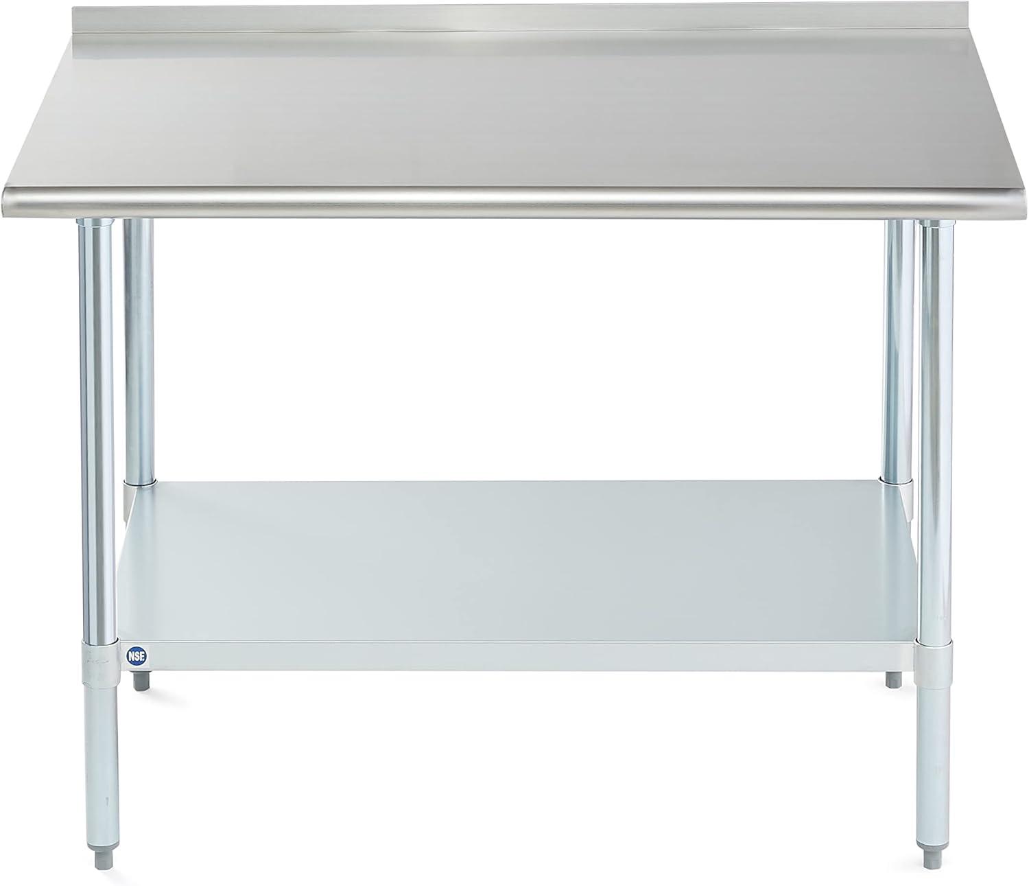 HARDURA Stainless Steel Prep & Work Table 30 x 48 Inches NSF Heavy Duty Commercial with Undershelf and Backsplash, Galvanized Legs for Commercial Food Prep