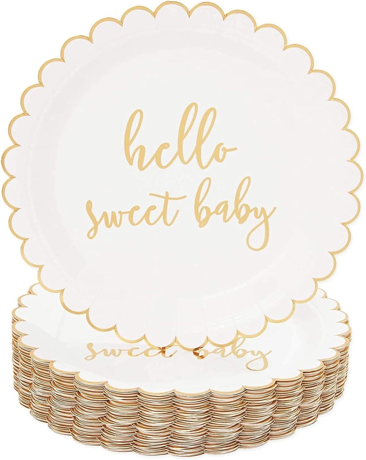 Sparkle and Bash 48-Pack Hello Sweet Baby Disposable Paper Plates 9" Baby Shower Party Supplies