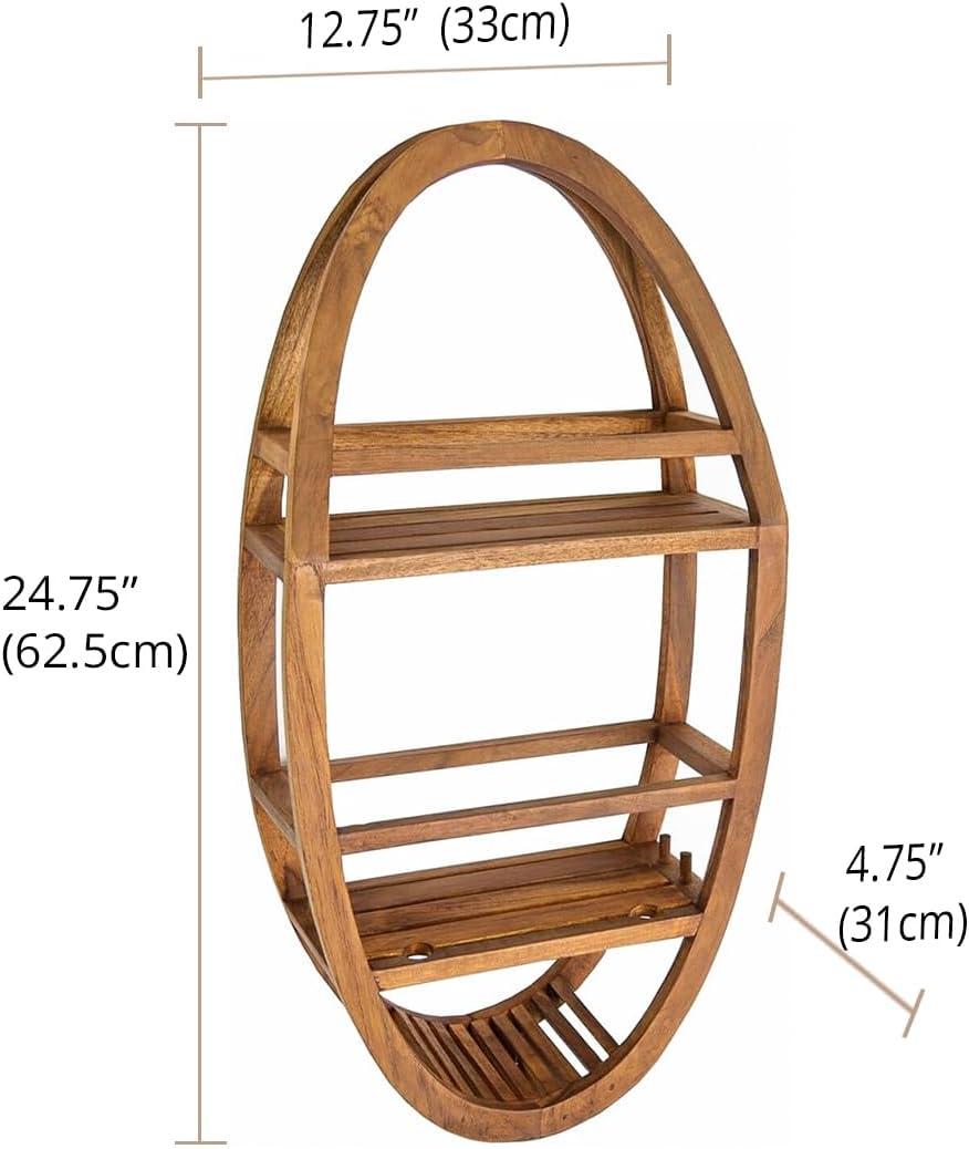 Eco-Friendly Teak Wood Hanging Shower Caddy with Suction Mount