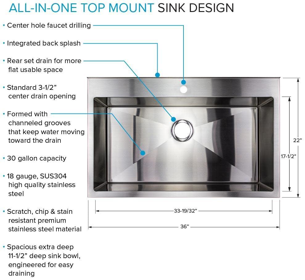 TFH-3622-SS 36'' L x 22'' W Free Standing Laundry Sink with Faucet