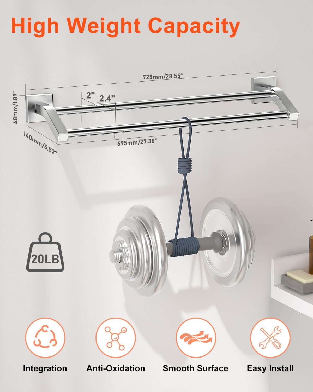 Alise Double Bath Towel Bars Towel Racks for Bathroom,Wall Mount Towel Holder Heavy Duty SUS304 Stainless Steel Towel Hanger Towel Rail,GK9700-G Golden Finish,28-Inch