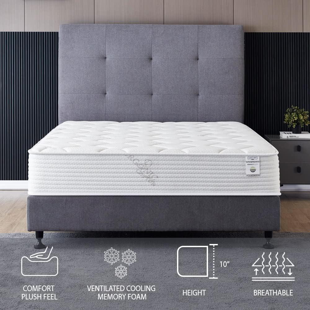 Twin Size Mattress - 10 Inch Cool Memory Foam & Spring Hybrid Mattress - Tight Top - Medium Firm - Oliver & Smith