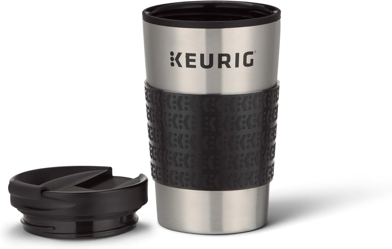 Keurig® 12oz Stainless Steel Insulated Coffee Travel Mug, Fits Under Any Keurig® K-Cup Pod Coffee Maker (including K-15/K-Mini), Silver