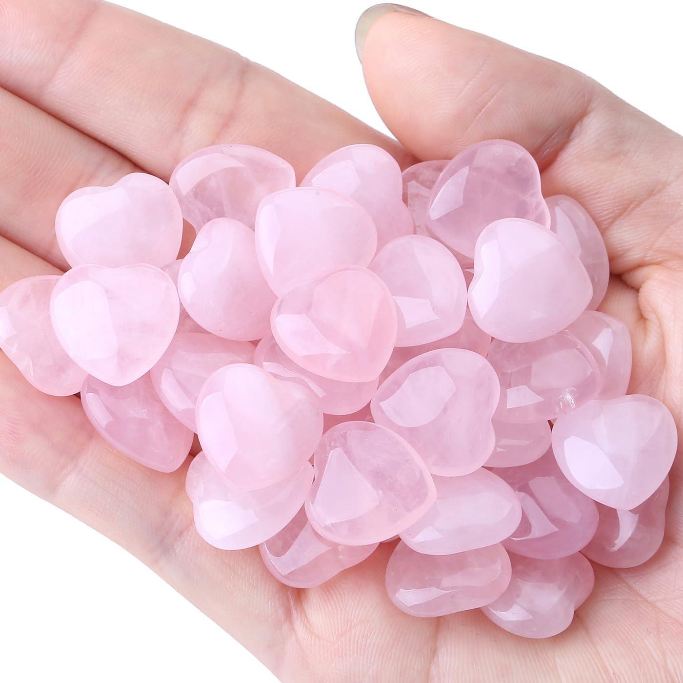 20-Piece Pink Rose Quartz Heart-Shaped Healing Stones Set