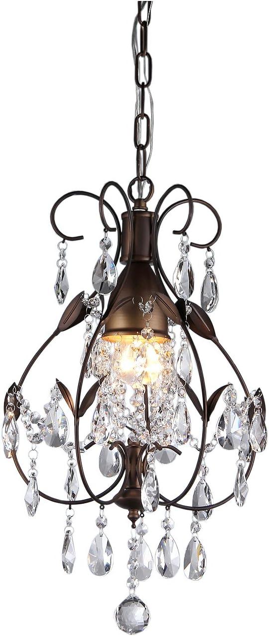 Antiqued Bronze Leaf-Design Chandelier with Hanging Crystals