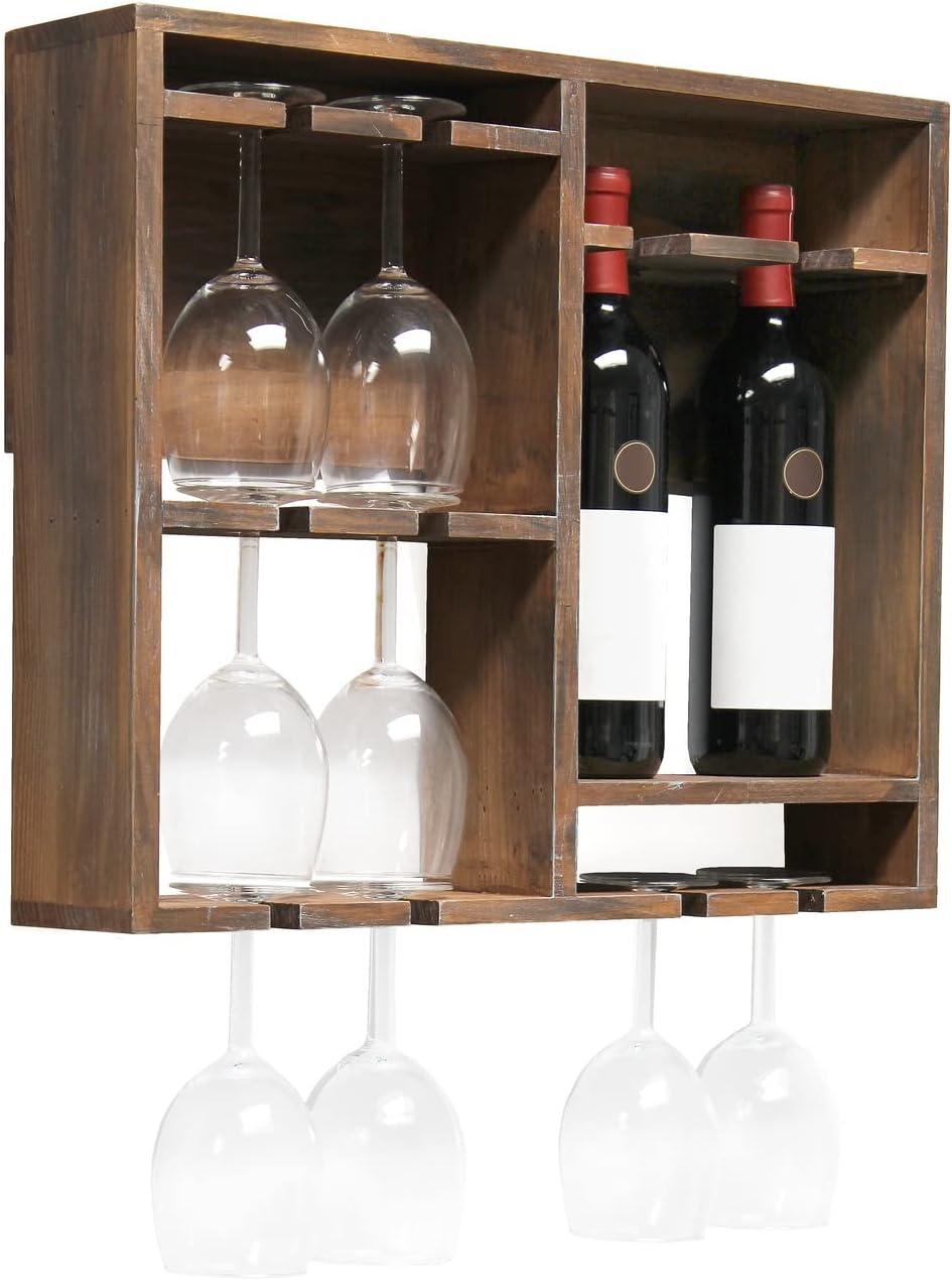 Bartow Wall Mounted Wood Wine Rack Shelf with Glass Holder - Elegant Designs