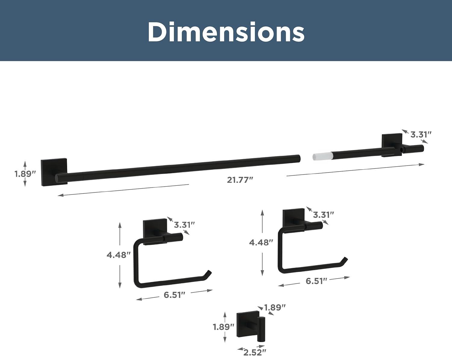 Franklin Brass Nash 4-Piece Bath Hardware Set 18" Towel Bar w/ Extender Toilet Paper Holder Towel Holder Towel Hook NASH64-MB