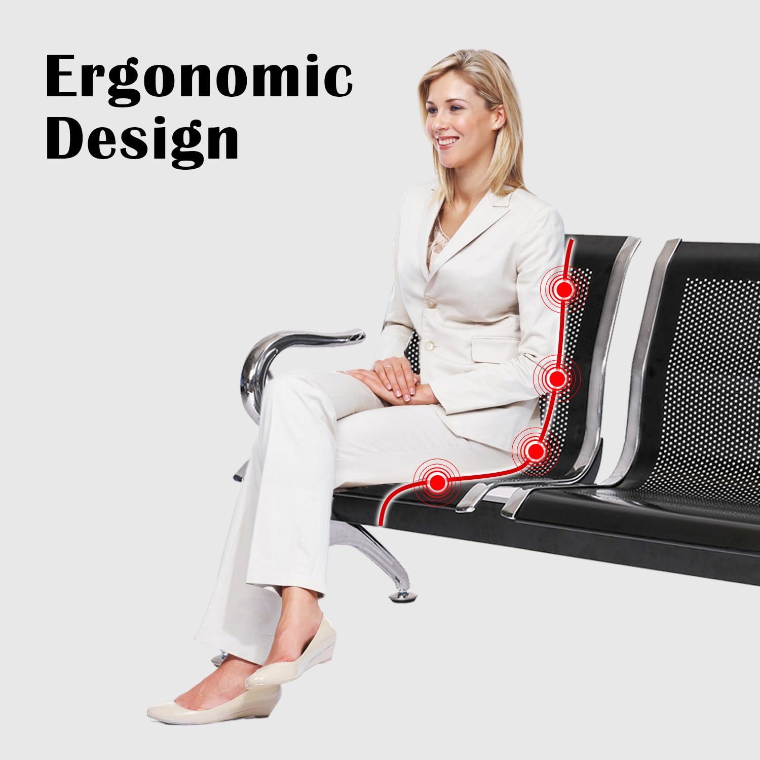Kinbor Waiting Room Chairs, 3-Seat Reception Chairs Office Guest Waiting Furniture Bench Seating for Airport Bank Hospital, Black