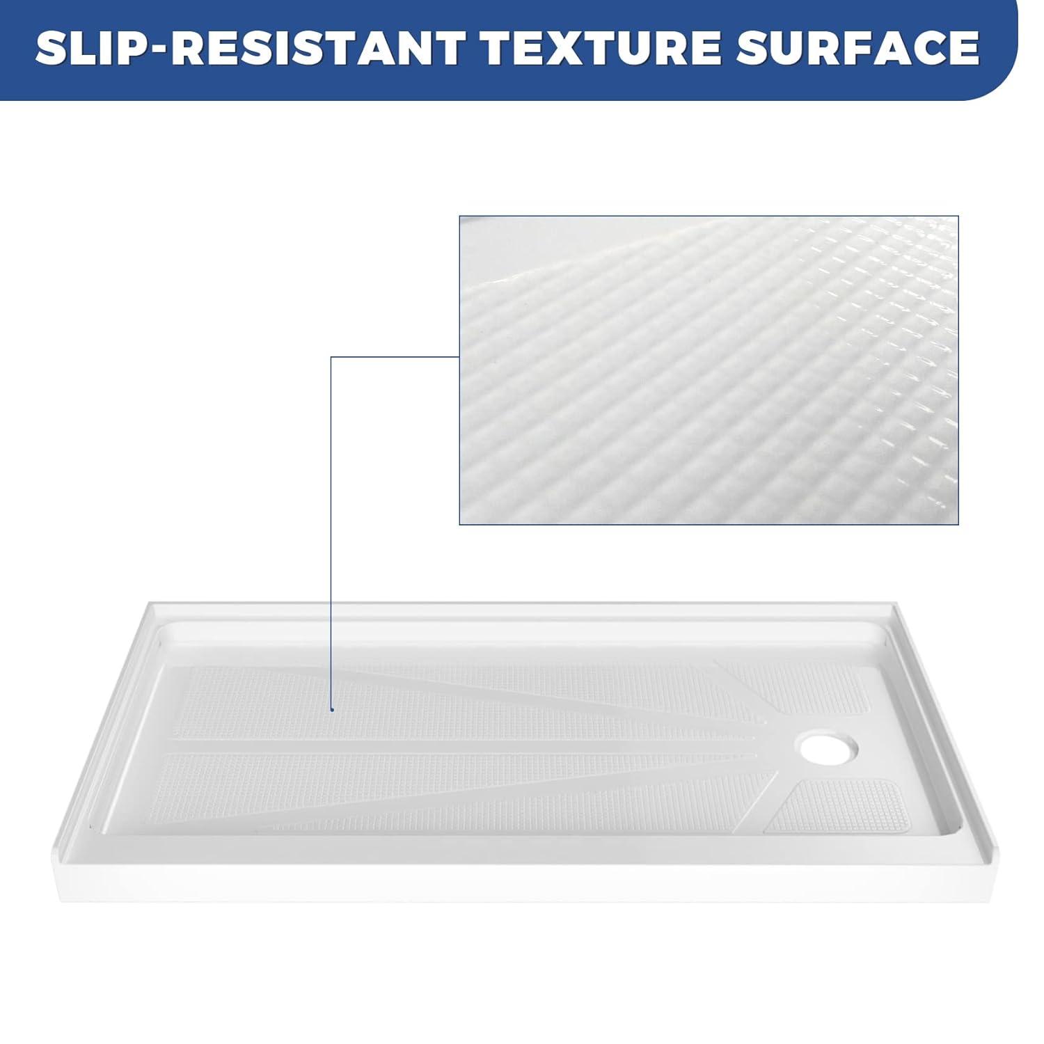 CKB 60 in. L x 32 in. W Right Drain Shower Base, Single Threshold Shower Pan with Slip Resistant Textured Surface, White